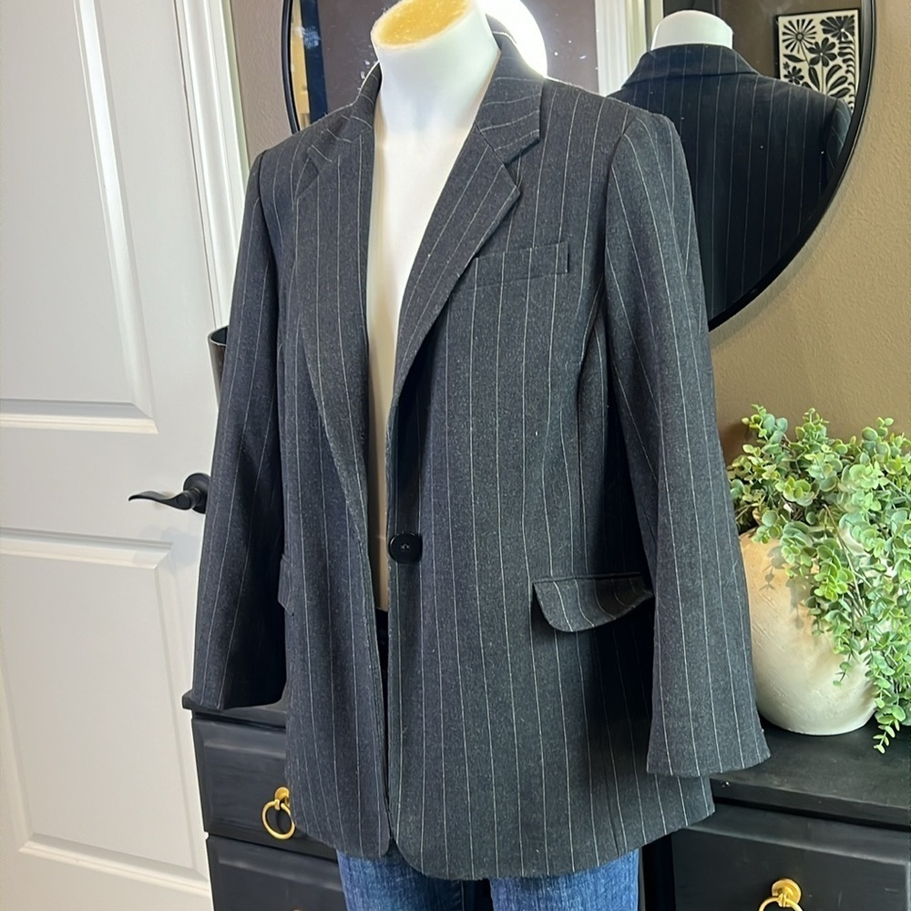 KENNETH COLE Charcoal & White Pinstripe Blazer Size 14W Classic Minimalist